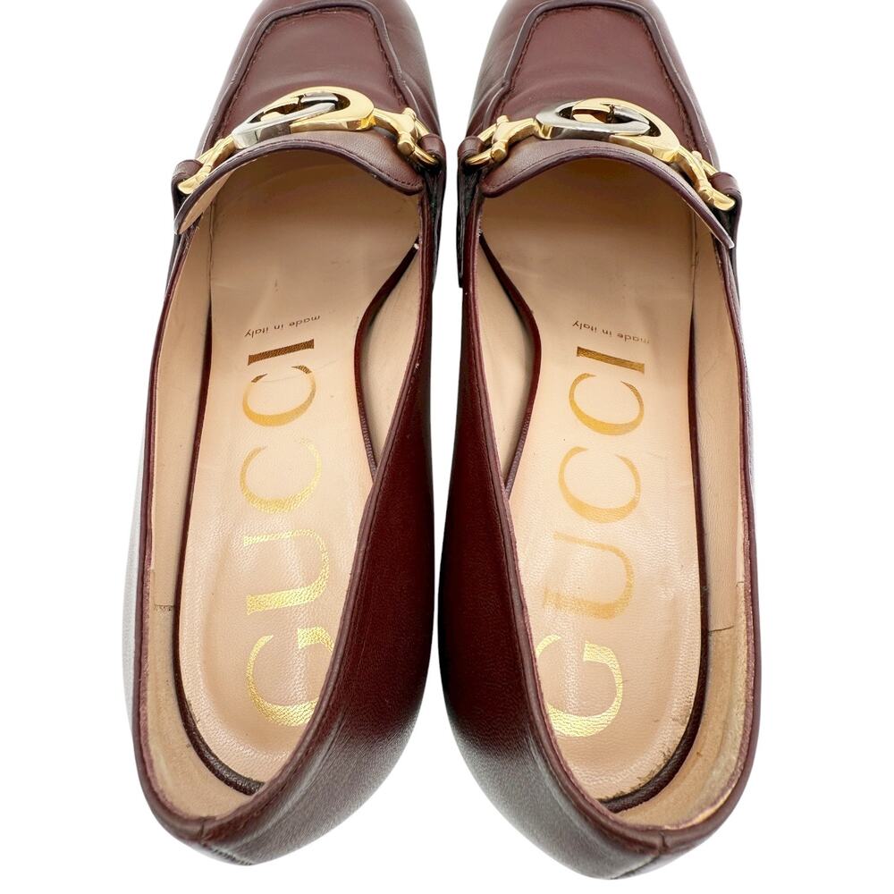 Gucci Zumi Interlocking GG Loafer Pumps EU 37 US 7 Bordeaux Burgundy Block Heel - Picture 7 of 16